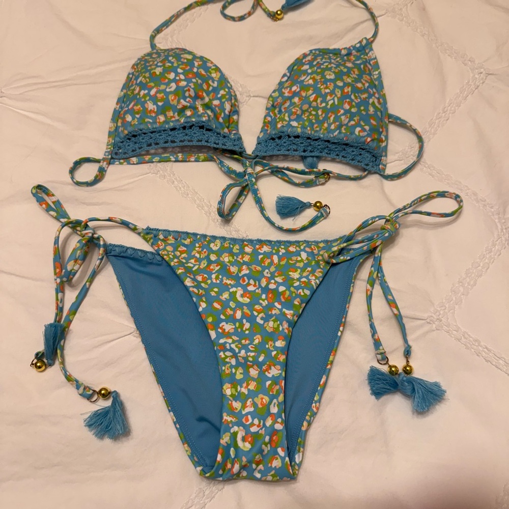 Brand New Ramy Brook Blue Floral Bikini Set Size XS